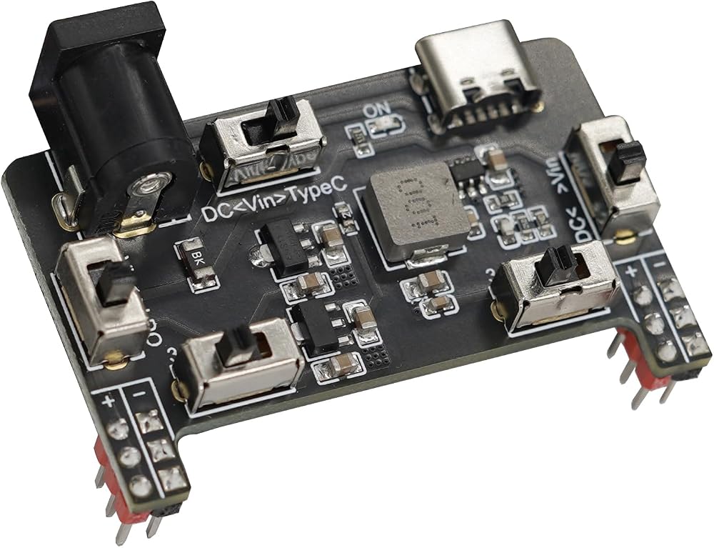 Treedix Breadboard Power Supply 3.3V/5V USB-C DC 2.1mm Module for Electronic