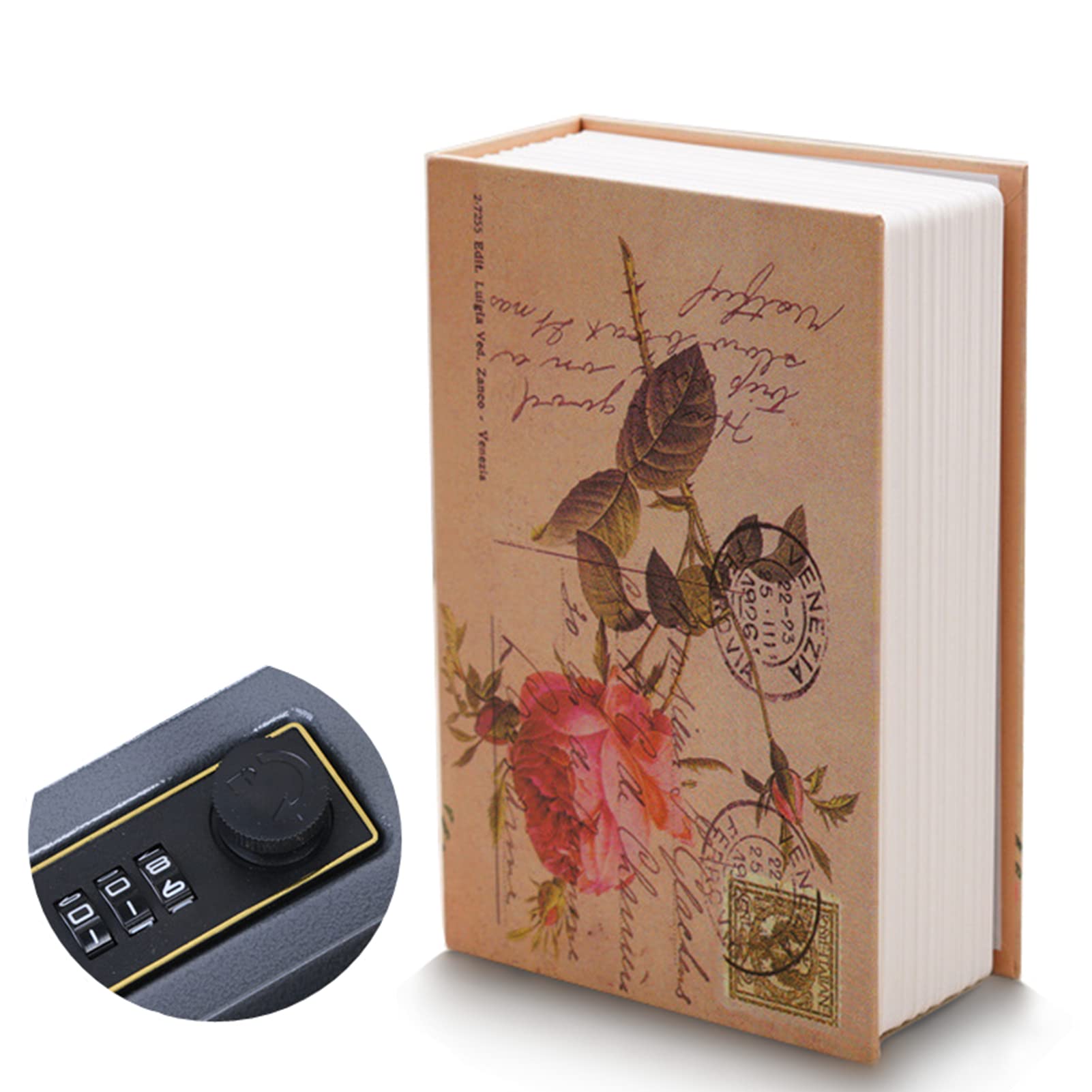 Book Safe Storage Box with Combination Lock, Hidden Safe Money Box, Dictionary Diversion Safe Can, Secret Creative Book Lock-up, Jewelry Collection Storage Case for Children Adult (Rose)