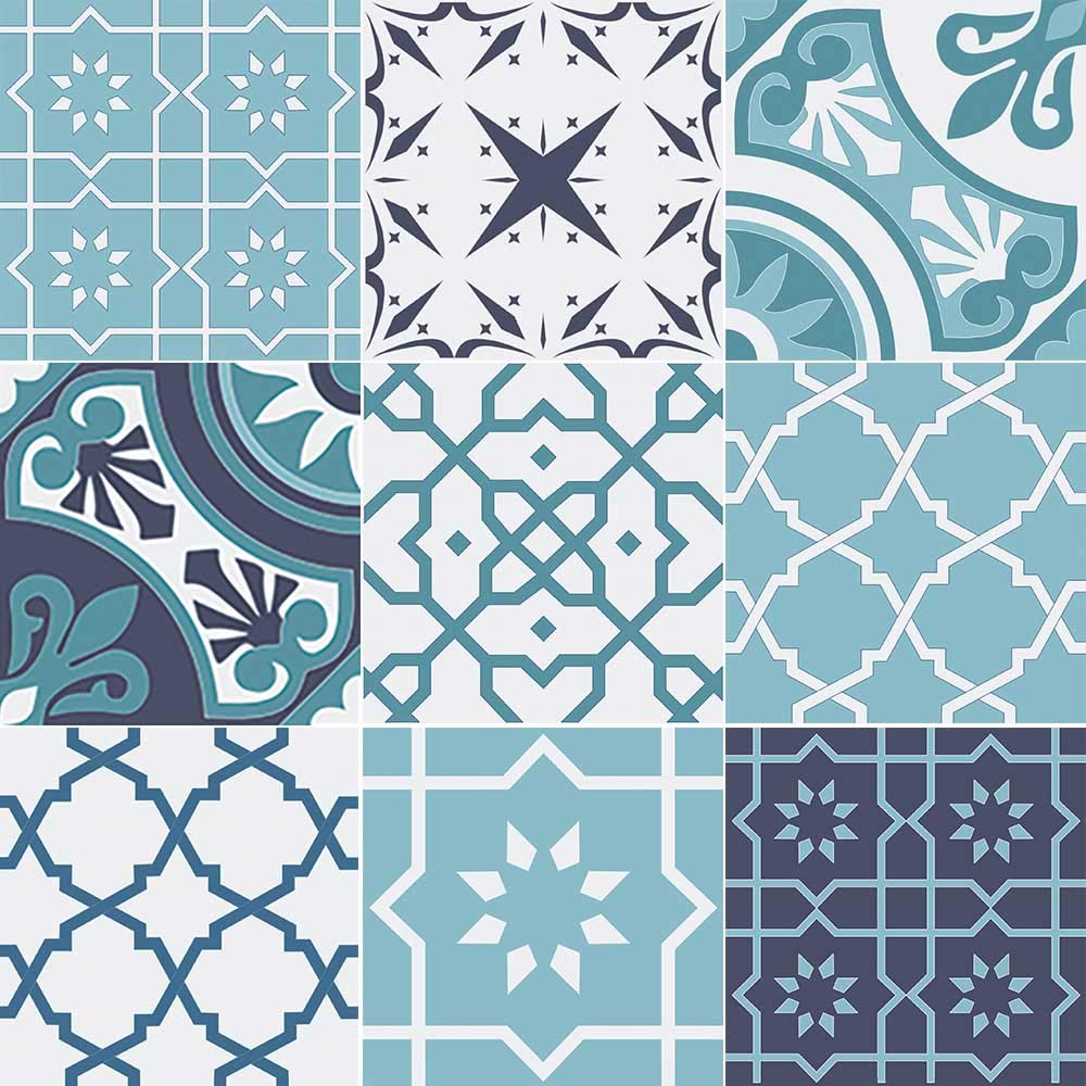 WHATABUS Tiles/Azulejos 9.8 x 9.8 cm Each - 9 Different Designs - Stickers in Set - Stickers (Set of Designs 1-9, 9)