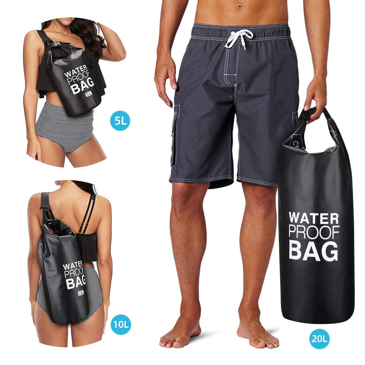 Trentixel Waterproof Dry Bags, Floating Dry Sack with Detachable Shoulder Strap, 5L/10L/20L Large Dry Bag for Fishing, Kayaking, Surfing, Rafting, Hiking and Camping with Waterproof Phone Case