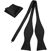 DecTwig Men's Woven Self Tie Bow Tie and Pocket Square Men's Formal Wear Black Bow Ties