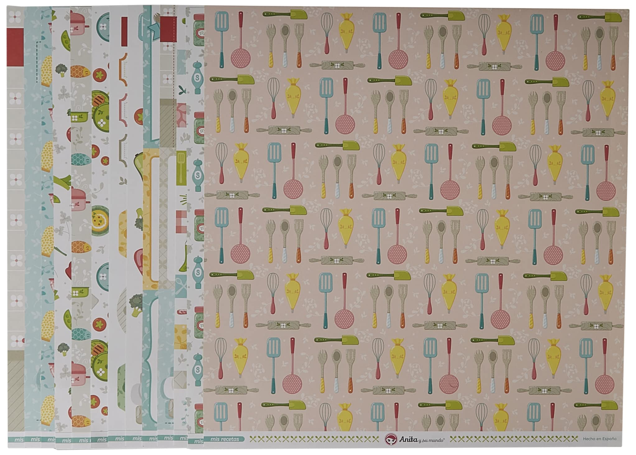 Anita and Su Mundo Collection My Recipes Scrapbooking Papers, Paper, Multicoloured, 12" x 12"