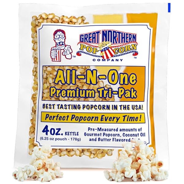 4OZ POPCORN MACHINE POPCORN PACKETS – ALL-IN-ONE MOVIE THEATER STYLE POPCORN KERNELS, SALT, AND OIL PACKS BY GREAT NORTHERN POPCORN (24 CASE)