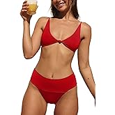 KRLAGAPAS Women's Sexy Bikini Sets 2 Piece Swimsuit, Knot Triangle Bikini Top, High Leg Super Cheeky Bottom