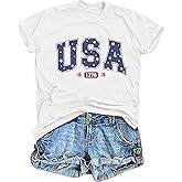 FCGHSII American Flag Shirts for Women: USA Flag Graphic Tee 4th July T Shirt Blouse Tops