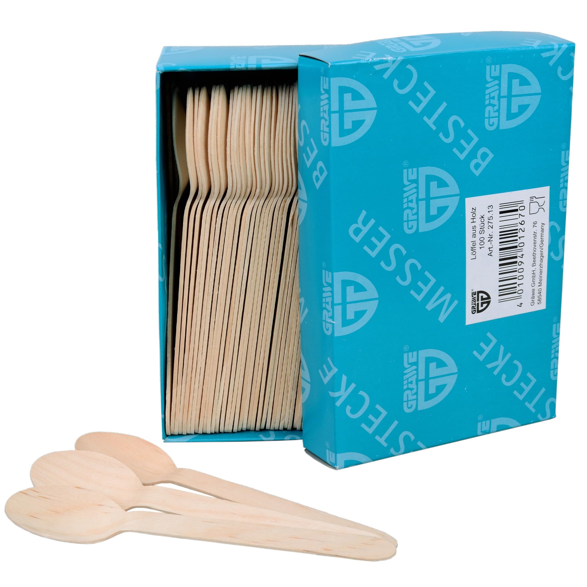GRAEWE Disposable Cutlery Wooden Spoons / 100 Pieces