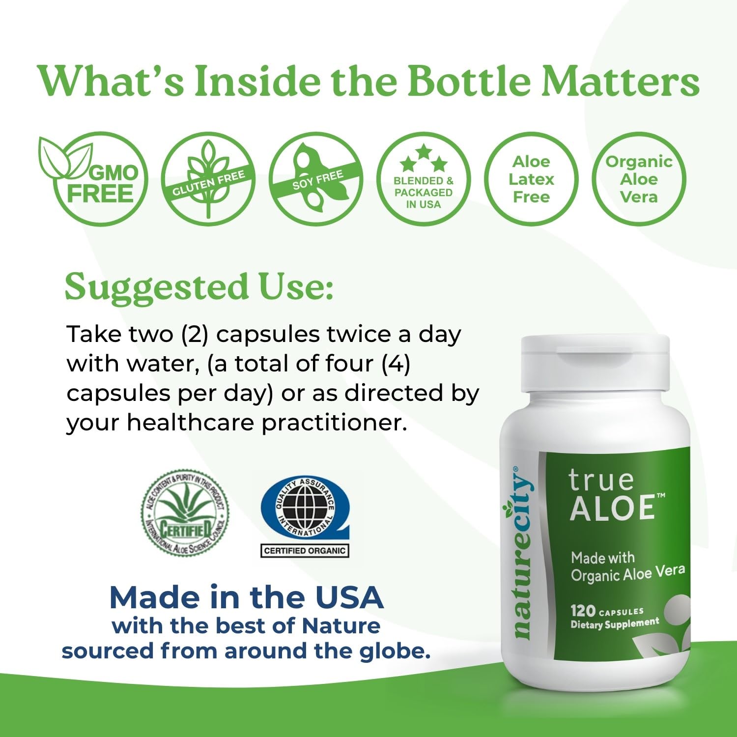 NatureCity True-Aloe 80,000mg Aloe Vera Gel Equivalent Per Serving- Made with Organic Aloe Vera (720 Capsules) Digestive, Skin and Joint Support|Small Easy-to-Swallow Pills