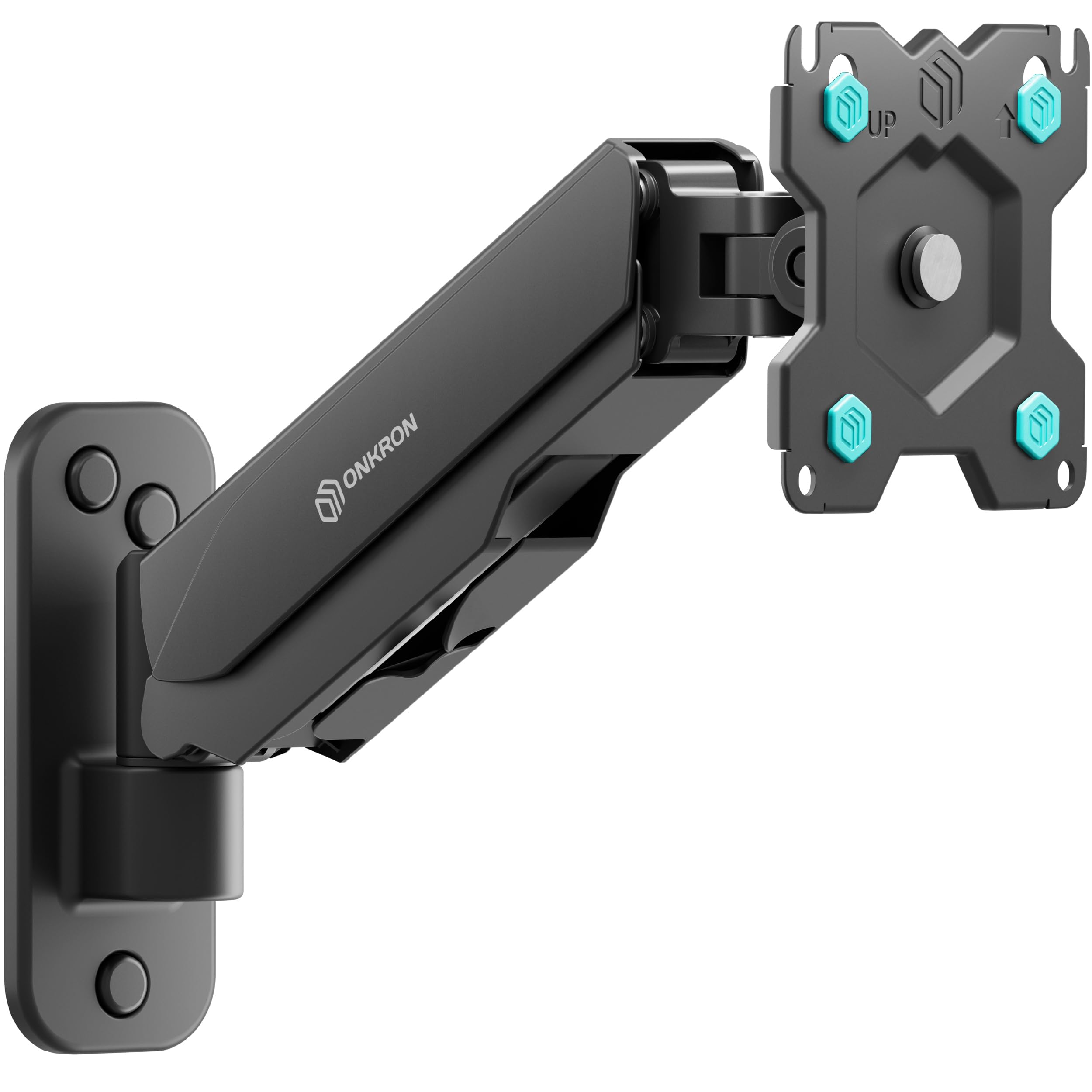 ONKRON Monitor Wall Mount for 13-34 Inch Screens up to 8 kg, Full Motion Single Monitor Arm VESA 75x75 & VESA 100x100, Gas Spring Wall Screen Mount, Height Adjustable Screen Arm Black G120-B
