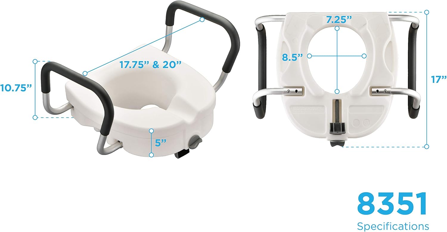 NOVA Medical Products NOVA Elevated Raised Toilet Seat with Removable, Adjustable Padded Arms, 20” Width Between Arms, Locking, Easy On and Off, for Standard and Elongated Toilets, White: Health & Personal Care