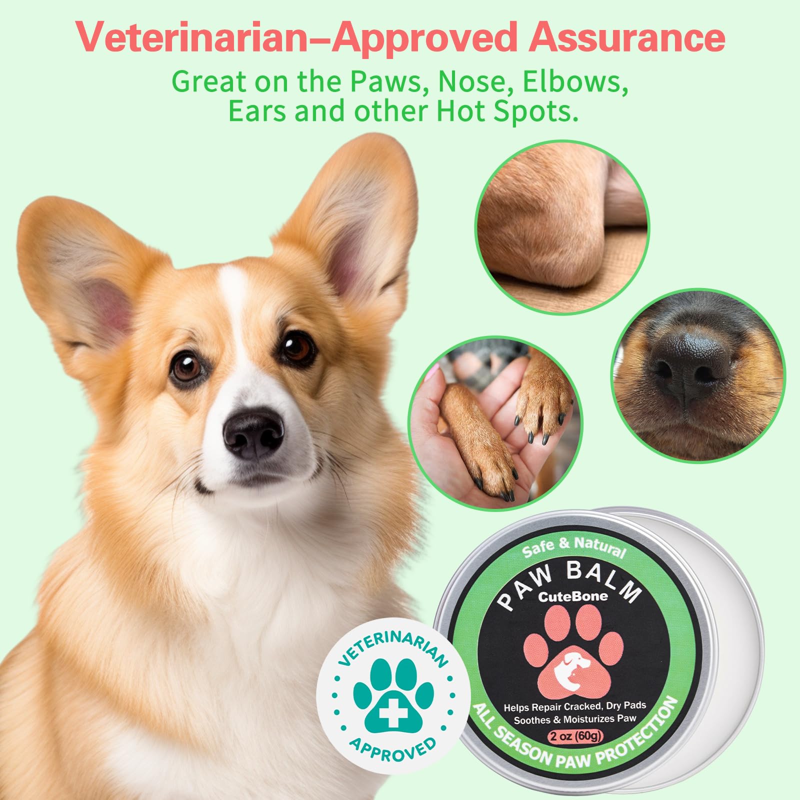 CuteBone Dog Paw Balm 2 oz (60g) Soother 100 Organic & Natural Puppy