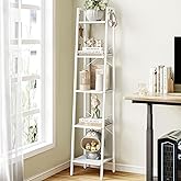 Hzuaneri Ladder Shelf, Bookshelf Bookcase, Freestanding Corner Storage Shelve with 2 Hooks for Home Office, Living Room, Kitchen, Bedroom, Industrial, 5-Tier White BC03213W