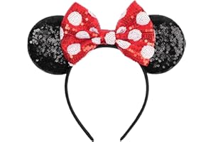 bianbaistar Sequin Mouse Ears，Black and Red Polka Dot Mouse Ear Headband for Holiday or Amusement Park Accessories，Princess Dress Up Hair Accessory