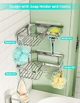 HapiRm Corner Shower Caddy Silver 2 Pack 11 Hooks Stainless Steel view 4