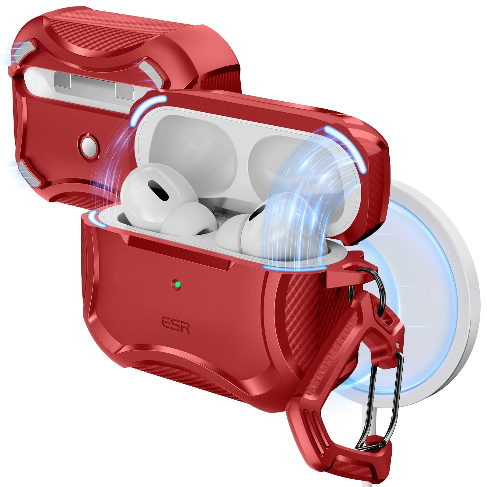ESR for AirPods Pro 2 Case, Compatible with Airpods Pro Case 2nd/1st Gen (2023/2022/2019), Compatible with MagSafe, Powerful Drop Protection, Magnetic Lid, Cyber Series, Red