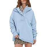 Gacaky Womens Oversized Hoodies Fleece Sweatshirts Button Henley Neck Pullover Tops Fashion Outfits Fall Winter Clothes