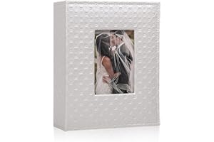 RECUTMS 200 Pocket Photo Album 4x6 Small PU Leather Cover Wedding Family Baby Anniversary Graduation Travel Personalized Photo Book (White)