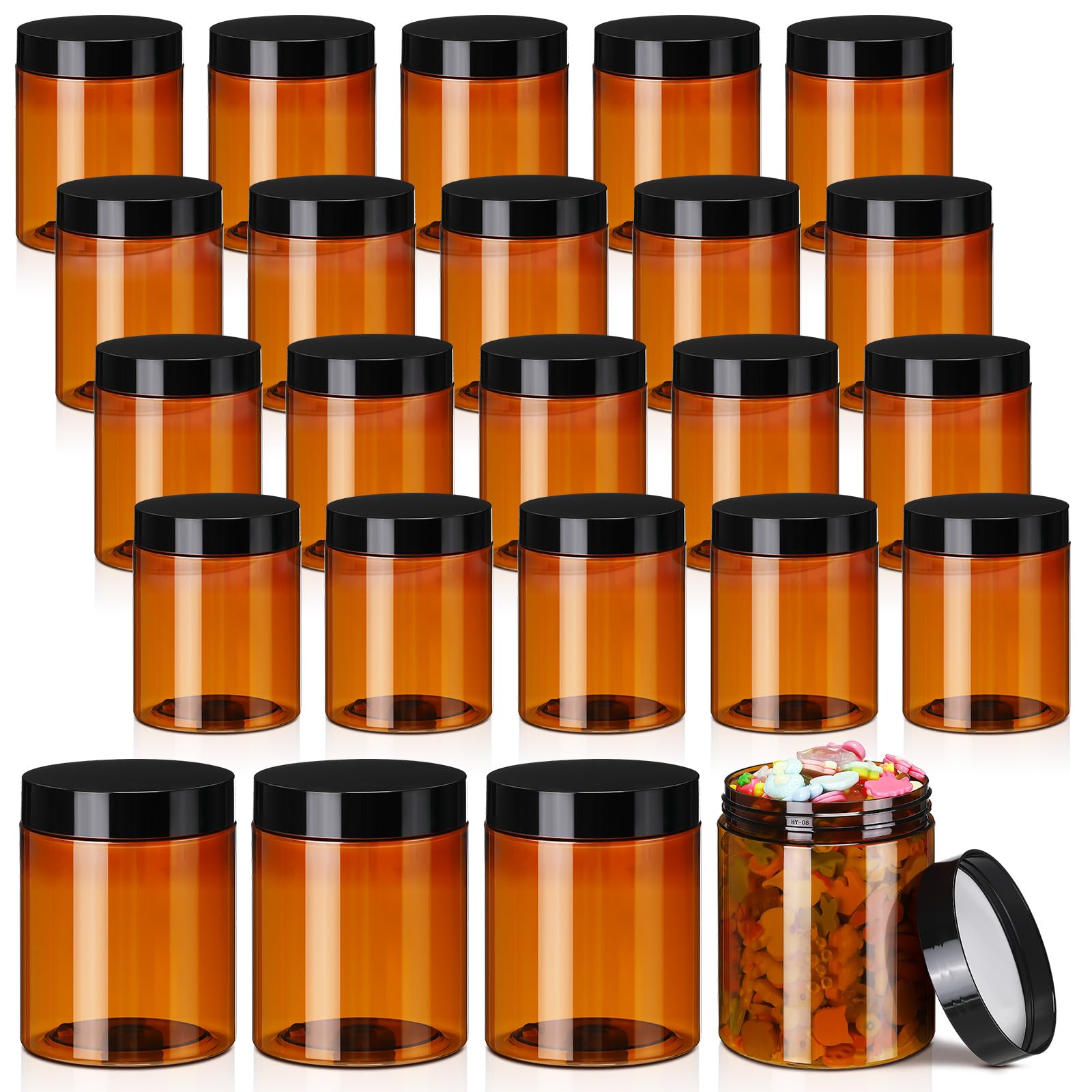Photo 1 of Tanlade 24 Pcs 16 oz Amber Plastic Jars with Lids Round Cosmetic Containers Leak Proof Refillable Empty Containers for Creams Lotion Body Butter Oil Ointments Powders Beauty Products Travel Storage