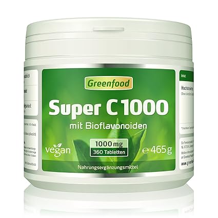 Super C, 1000 mg Vitamin C, hochdosiert, 360 Tabletten, vegan – mit Acerola, Hagebutte und Bioflavonoiden. Für ein bärenstark