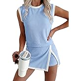 EVALESS 2 Piece Sets for Women Summer Outfits Ribbed Knit Tank Top and Split Lined Skirt Two Pieces Lounge Matching Set