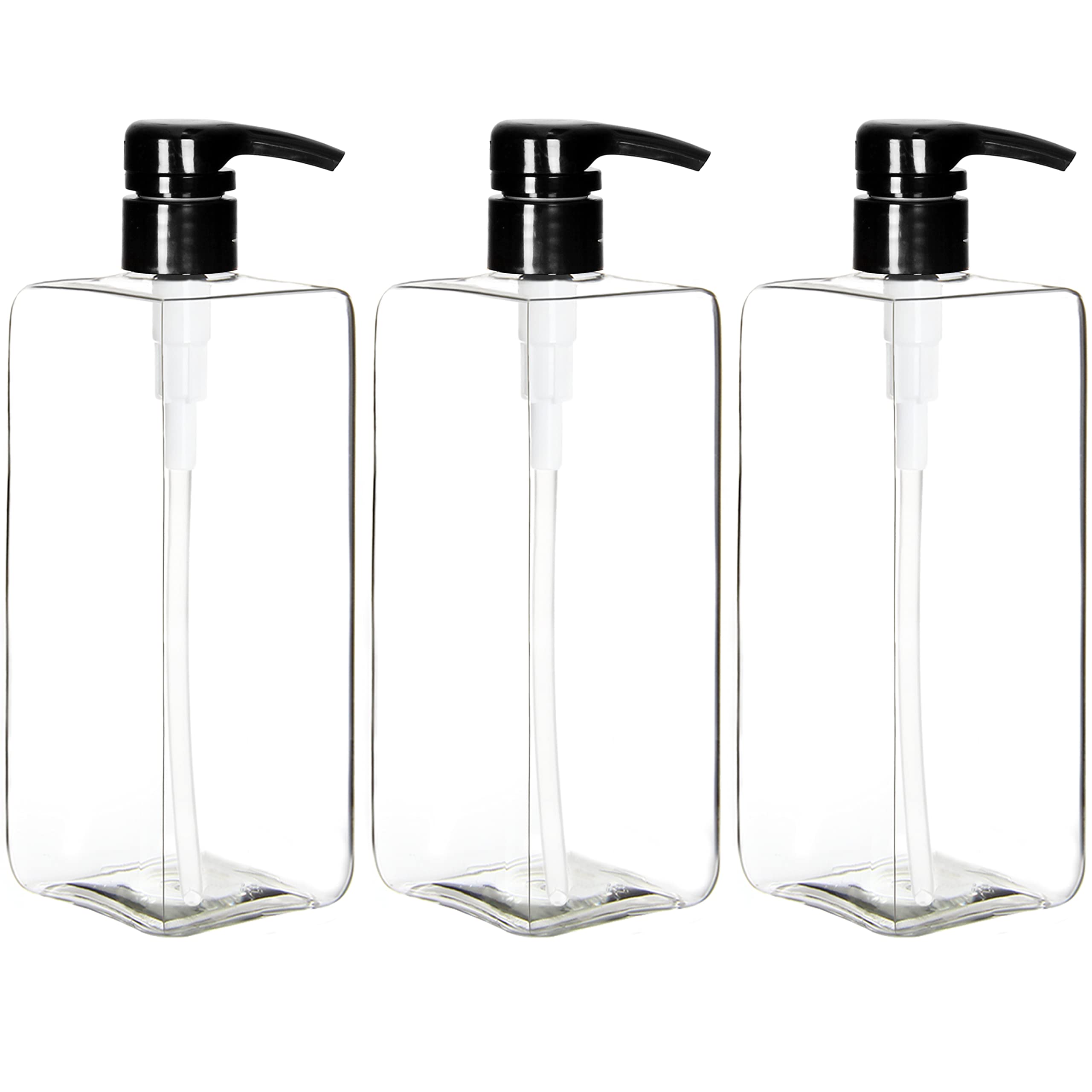 Youngever 3 Pack Pump Bottles for Shampoo 700ML, Empty Shampoo Pump Bottles, Plastic Square with Lockdown-Leak Proof-Pumps (Black Pump)