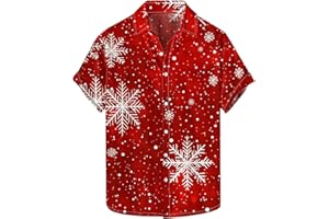 MRMAERE Christmas Vacation Hawaiian Shirt Men Funny Xmas Snowflake Short Sleeve Button Down Bowling Shirts Holiday Party Tops