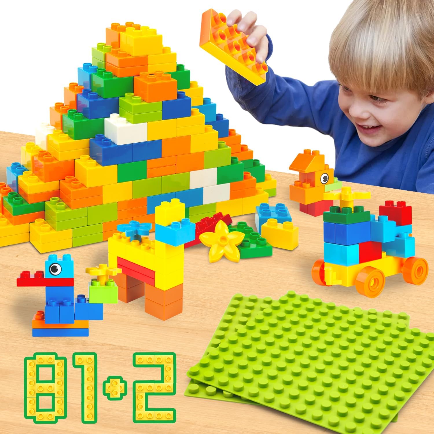 WYSWYG Classic Big Building Blocks Set 81 Pcs with 2 Baseplates, Large Construction Bricks Compatible with Duplo, Preschool STEM Educational Toys for Boys Girls Age 3-6 — image 1