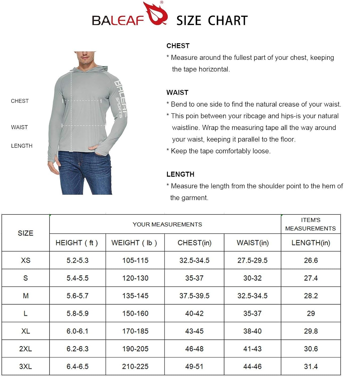 BALEAF Men's UPF 50+ Sun Protection Hoodie Long Sleeve SPF/UV Dri Fit Lightweight Fishing Workout Thumbholes Shirt: Clothing