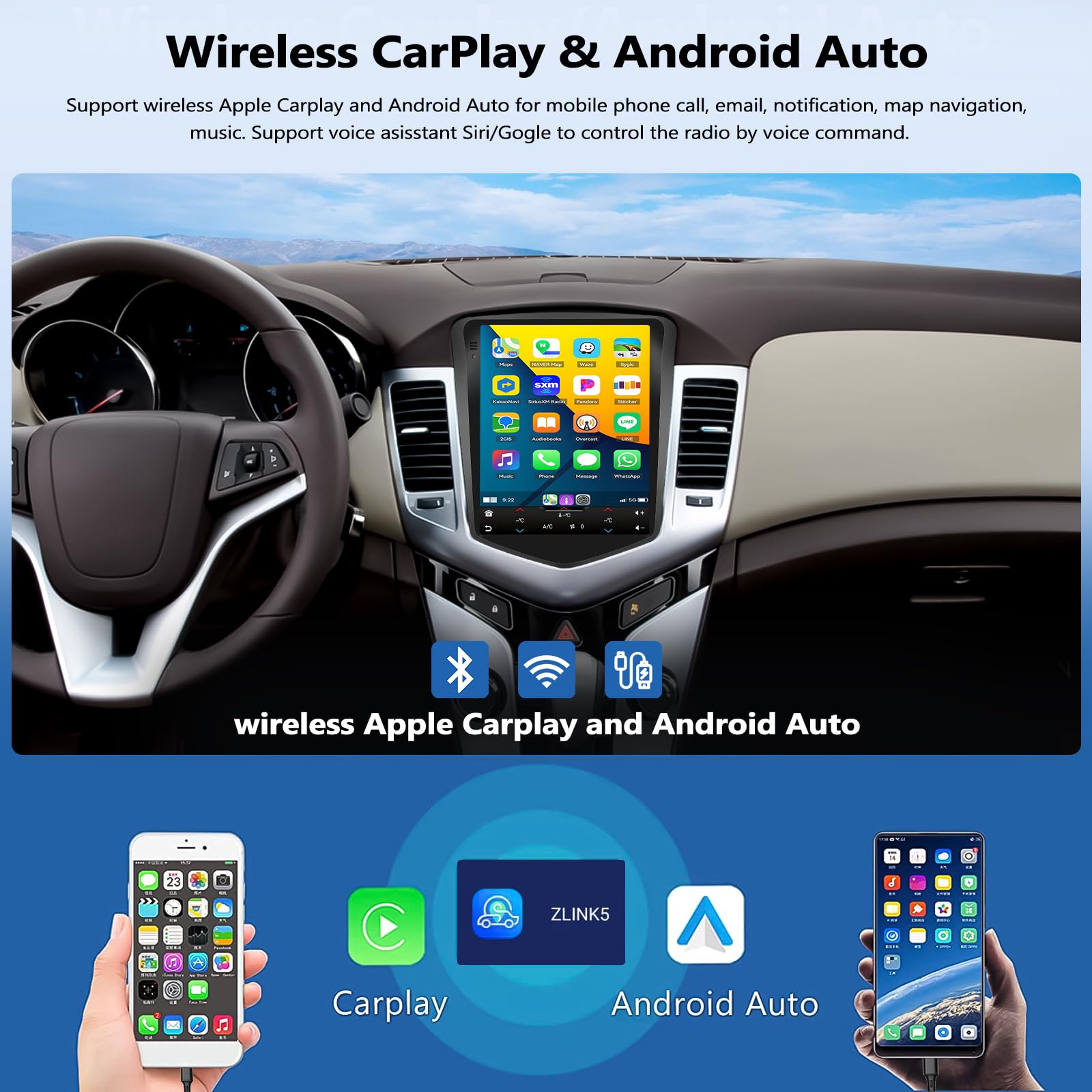 2G+64G Car Radio for Chevrolet Chevy Cruze 2010-2015 with Wireless CarPlay Android Auto 9