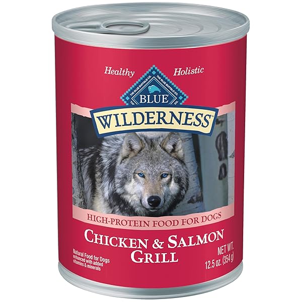 BLUE BUFFALO WILDERNESS ADULT WET DOG FOOD, HIGH-PROTEIN & GRAIN-FREE, MADE WITH NATURAL INGREDIENTS, SALMON & CHICKEN GRILL, 12.5-OZ. CANS, 12 COUNT