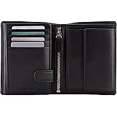 DiLoro Mens Full Size Large Capacity Genuine Full Grain Leather Wallet Bifold Flip ID Coin & Zip Pockets RFID Blocking Anti-Theft (Black Nappa)