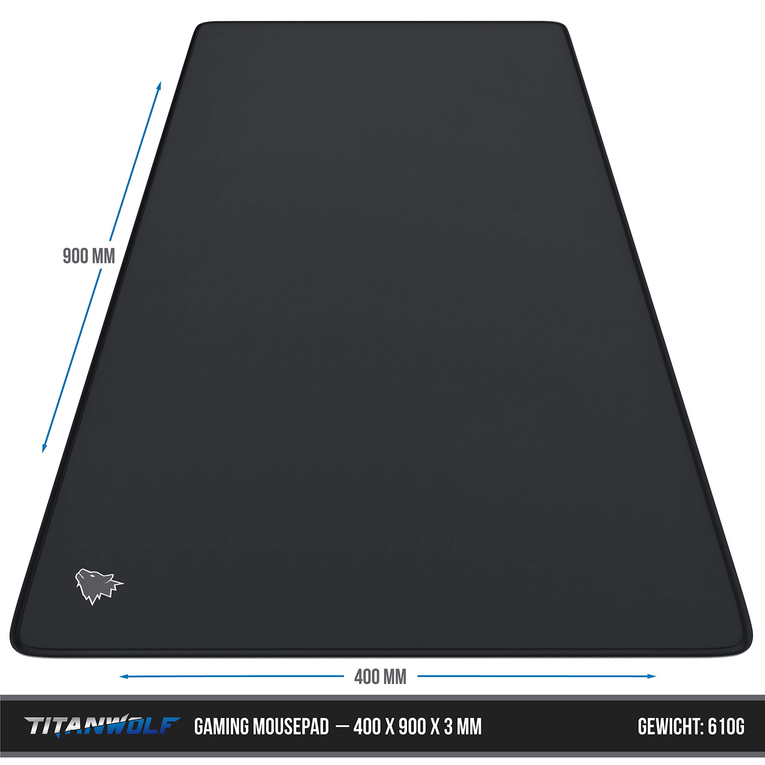 TITANWOLF - XXL Speed Gaming Mauspad Titanwolf Schwarz 900 x 400mm - XXL Mousepad - Tischunterlage Large Size - verbessert Präzision und Geschwindigkeit 2