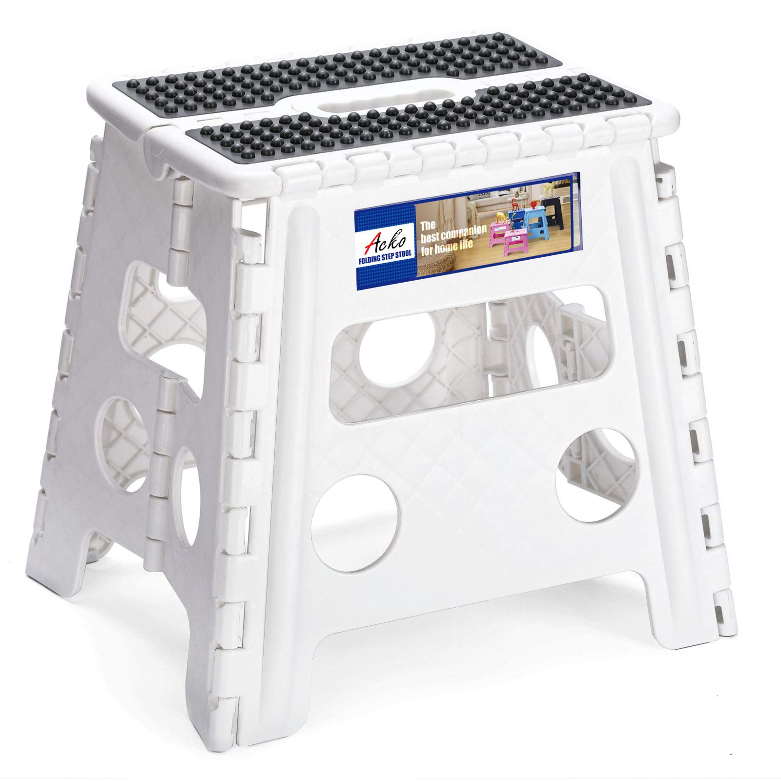 Photo 1 of ACKO Folding Step Stool - 13" Height Premium Heavy Duty Step Stools for Adults and Kids, Upgrade Step Stool Kitchen Garden Bathroom Stepping Stool (White)