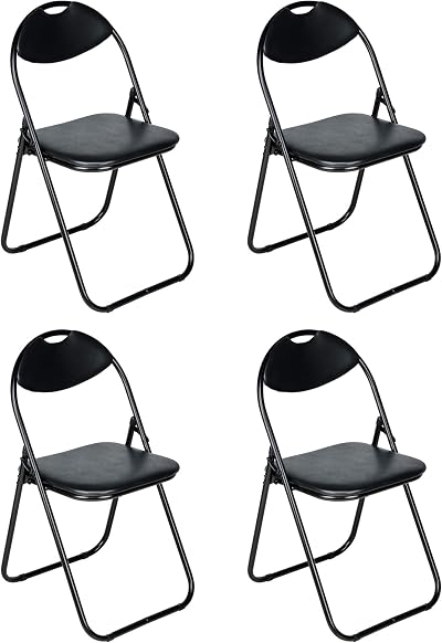 Nyxi Set of 4 Folding Chairs Padded Paris Faux Leather Black
