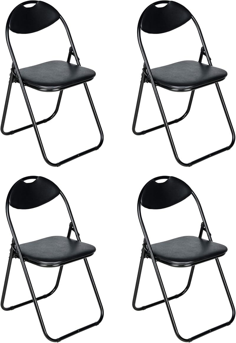 Nyxi Set of 4 Folding Chairs Padded Paris Faux Leather Black