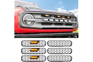 Front Grill Inserts & Amber Lights Fit for 2021-2025 Ford Bronco Big Bend Outer Banks Front Mesh Grille Trim Decorate Accesso