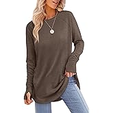 XIEERDUO Womens Tunic Tops to Wear with Leggings Long Sleeve Thumb Hole Shirts Crew Neck Curved Hem