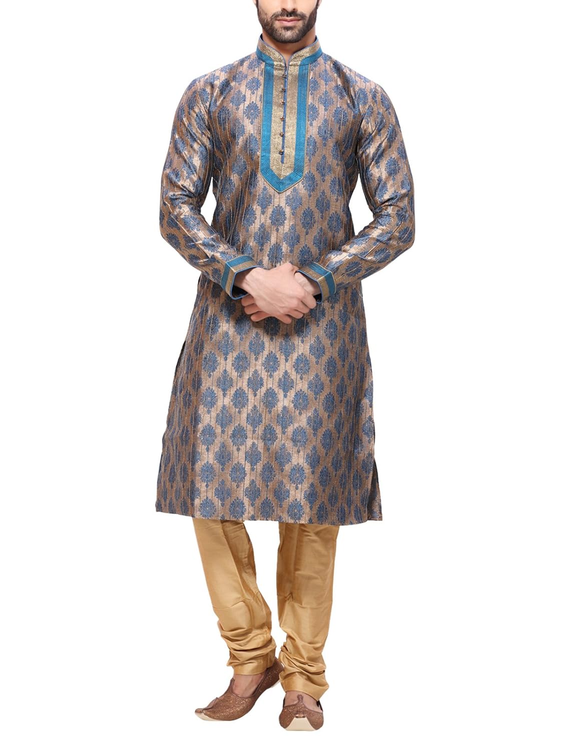 rg designers men's blue gold kurta pyjama