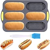 SelWatty Hot Dog Bun Pan, Baguette Sandwich Baking Tray, with Oil Brush, Non-Stick Mold for French Bread, Sandwiches, Microwa