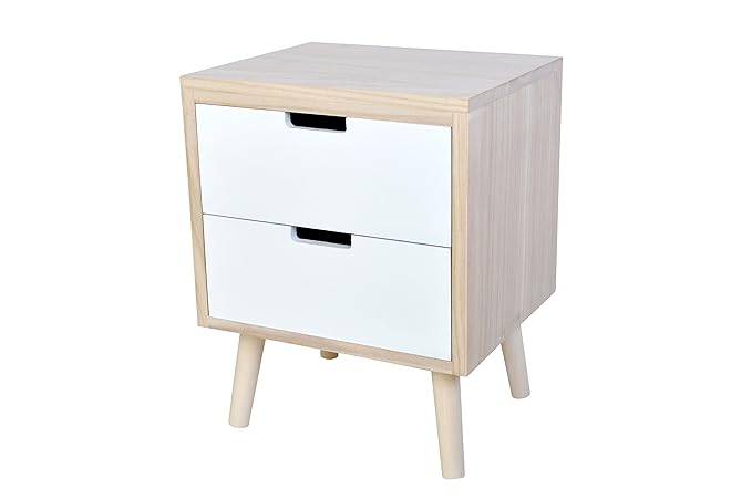 Kommode aus naturfarbenen Holz mit 2 weißen Schubladen 36x30x46cm