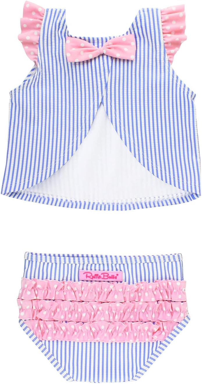RuffleButts Girls 2 Piece Swimsuit with Open Back Tankini Top