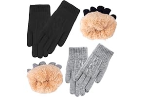 FENELY 2 Pairs Kids Winter Knit Gloves Boys Girls Warm Thermal Cable Knitted Gloves 2-6-10-14 Year Wool Fleece Lined Mittens