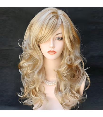 Amazon.com : Kalyss Blonde Wig With Bangs Long Blonde Curly  display picture 3