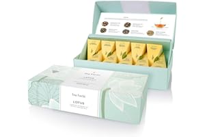Tea Forte Lotus Petite Presentation Box Tea Gift Set Sampler, 10 Assorted Variety Handcrafted Pyramid Infuser Bags, Black, Green, Oolong, White, Herbal Blends