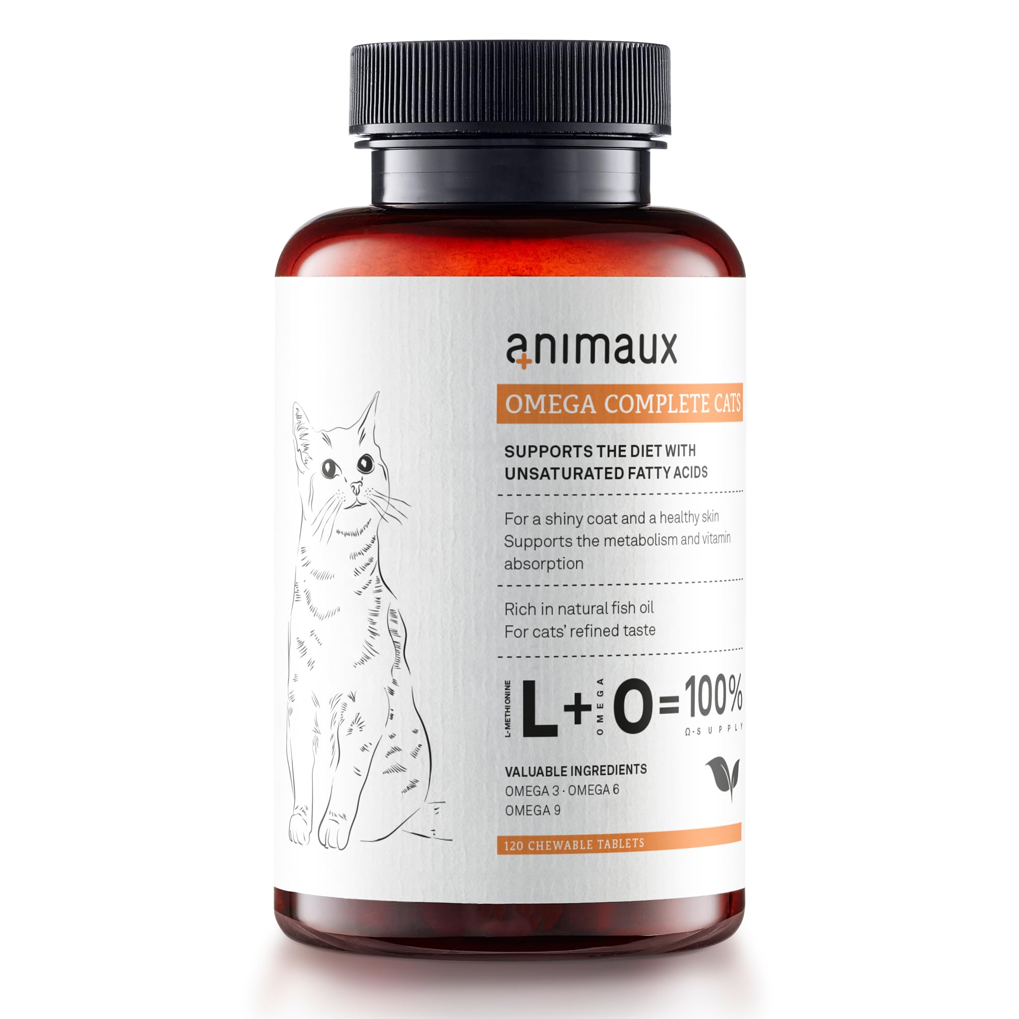 animaux Omega Complete Cats – 120 chewable tablets – fish oil treats rich in Omega 3, 6 & 9 fatty acids to support metabolism, bone development & cardiovascular health, with salmon oil for skin & coat