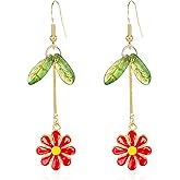 Peasimy Long Daisy Flower Leaf Dangle Earring Summer Fairy Flower Tassel Dangling Earrings Jewelry
