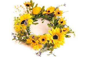 A Cheerful Giver Small Wreath Candle Ring Sunflower Wreath Artificial Floral Decor for Candles Centerpieces & Home Accents