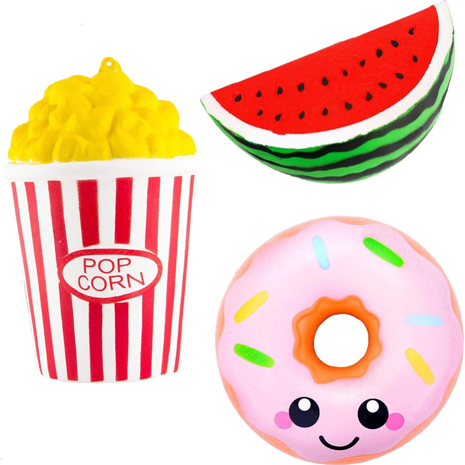 Squishies Toys, Hirsiran 3Pcs Squishy Jumbo Squeeze Toy Slow Rising Scented Stress Relief Smile Donut Pop Corn Toy for Kids Adults