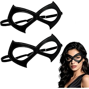 DYDBO 2 Pack Black Cat Masquerade Eye Mask Halloween Costume for Women | Oversized Wide Design 7.1*3.9in, Adjustable Strap, D