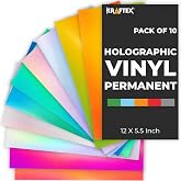 Holographic Vinyl Permanent [10 Pack, 5.5 x 12 inch] Metallic Opal Vinyl Sheets [Opal, Rainbow/Silver, Pink, Blue/Green, Gold/Red] Strong Foil Adhesive Backed
