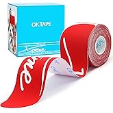 OK TAPE Pearlescent Printed Muscle Tape Pre-Cut Strips,20PCS,Red,Xtreme Synthetic Kinesiology Tape for Joint & Muscle Support,Durable and Breathable, 2in×16.4ft Roll